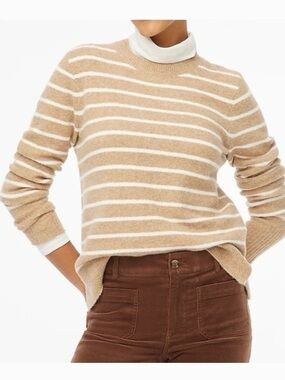 J CREW FACTORY Women’s Extra Soft Striped Sweater Heather Mushroom Ivory L